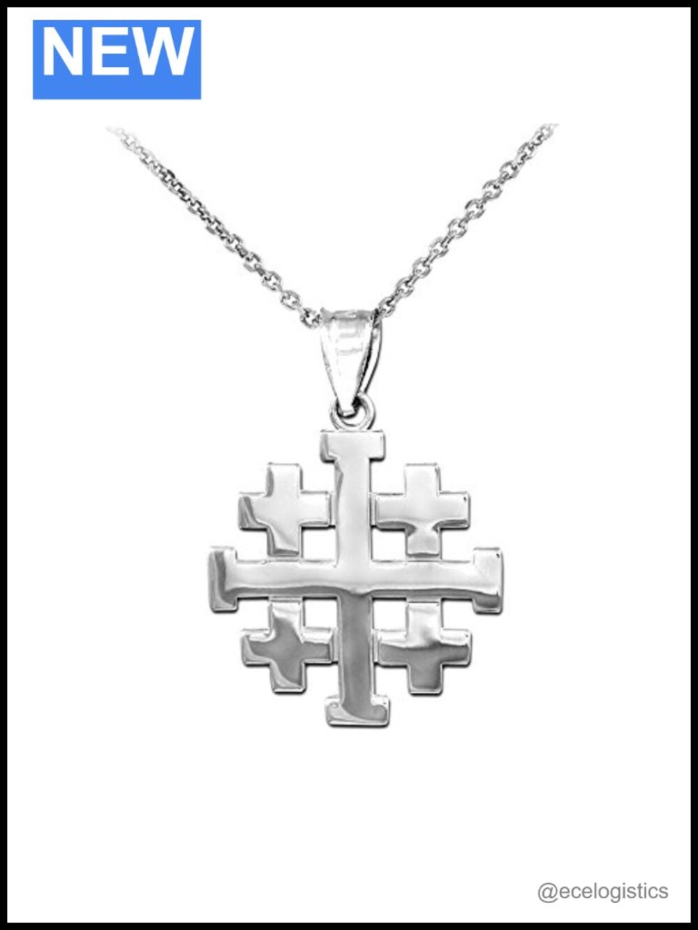 Sterling Silver Jerusalem Cross Pendant Necklace Polished Finish